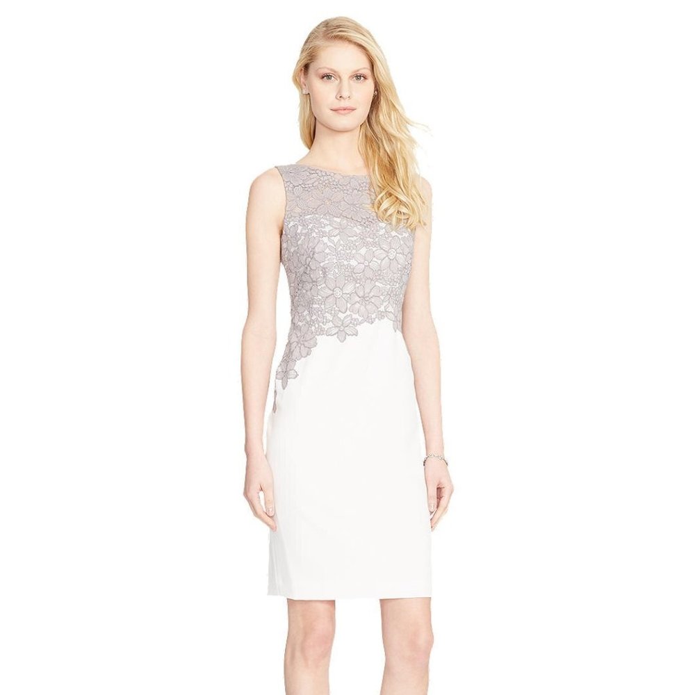 Ralph Lauren Zinna Dress, Ivory/Zinc ~ Size 16 NWT